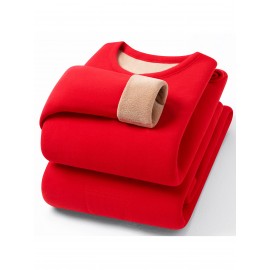 Plus Size - Men'S & Women'S Thermal Underwear Set - Heavy-Duty Fleece-Lined Winter Pants, Thickened Thermal Base for Extreme Cold, Soft Pink/Red color, Elegant Everyday & Formal wear - Cold Weather Essentials